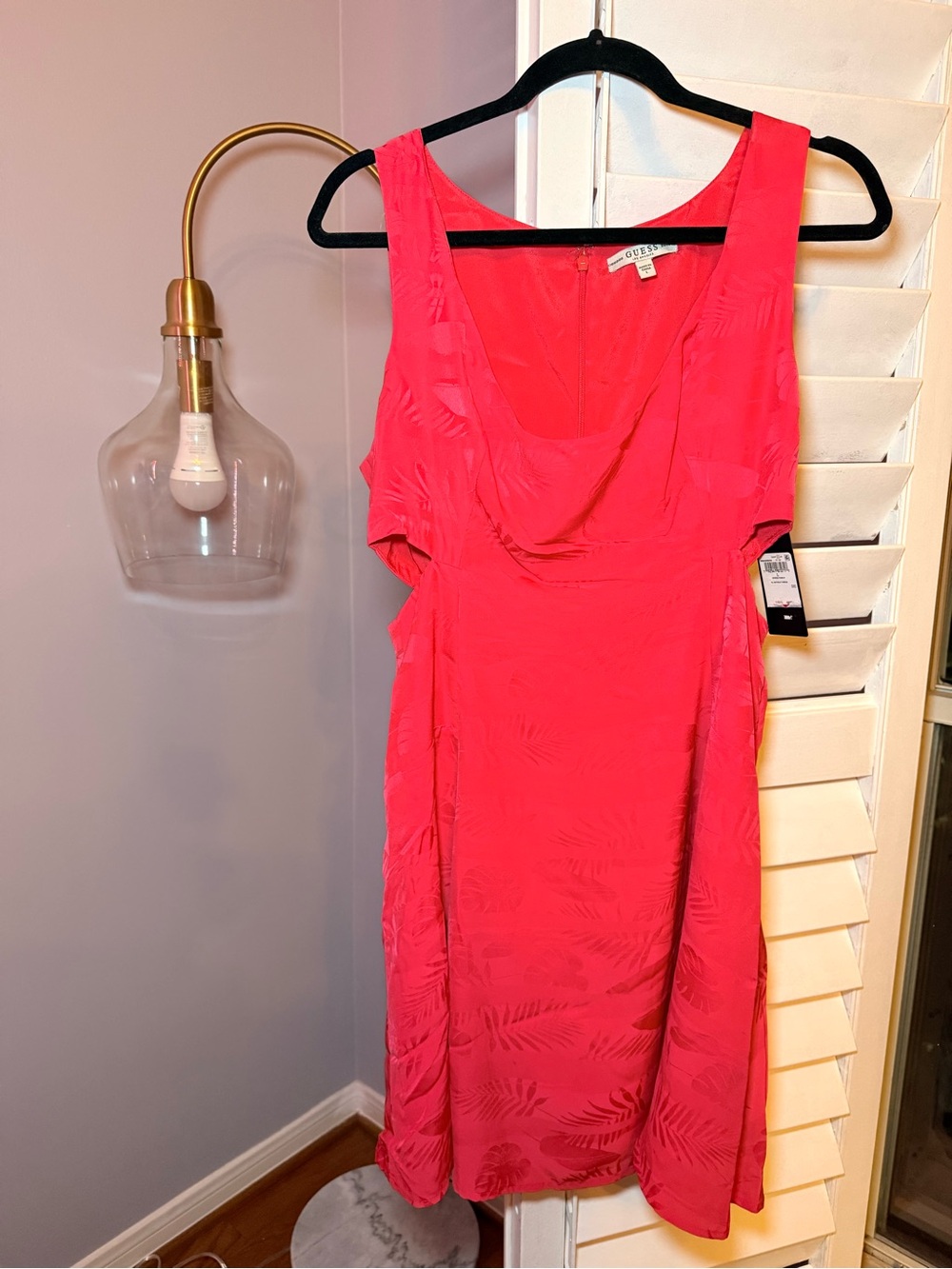 NWT | Guess Hot Pink/Red Sleeveless Cowl Neck Mini Dress w/ floral print | Sz L